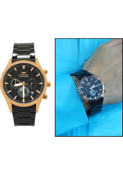 Ferro Siyah Renk Çelik Kordonlu Erkek Kol Saati TH-FM31215A-R modelleri