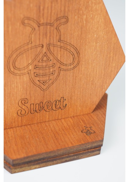 Bal/arı Temalı Ahşap Bardak Altığı- 4'lü Set -Stand Dahil modelleri