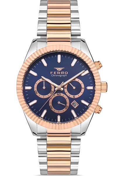 Ferro Rose Gümüş Çelik Kordon Erkek Kol Saati Fonksiyonları Aktif 3 Atm Su Geçirmez TH-FM31289A-E3