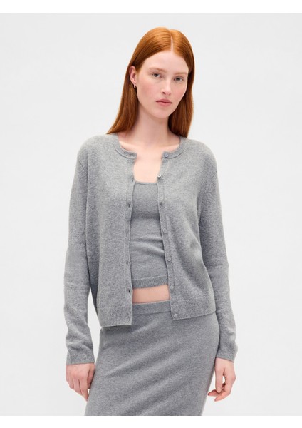 Kadın Gri Cashsoft Crop Hırka