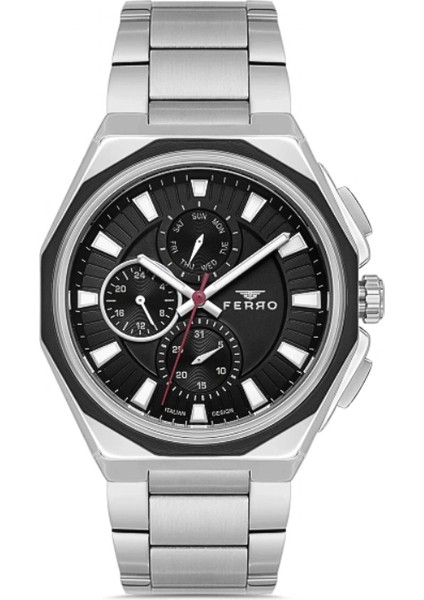 Ferro Gümüş Renk Çelik Kordon Erkek Kol Saati Fonksiyonları Aktif 3 Atm Su Geçirmez TH-FM11590AWT-J2