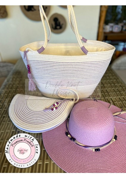 Vero 3lü Takım Plaj Çantası , El Çantası Clutch, Şapka, Totebag,çanta, Yazlık, Hediyelik, fırsatları