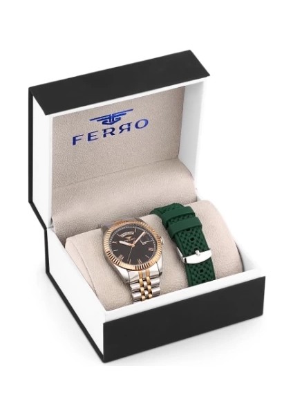 Ferro Çelik-Silikon Değiştirebilir Çift Kordunlu Erkek Kol Saati TH-F11130DA-E