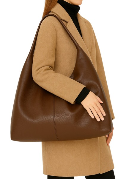 Kadın Acı Kahverengi Salaş Yumuşak Dokulu Büyük Boy Omuz ve Tote Çanta modelleri