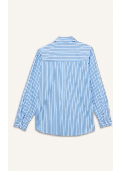 Oversize Geniş Kalıp Çizgili Poplin Uzun Kollu Gömlek