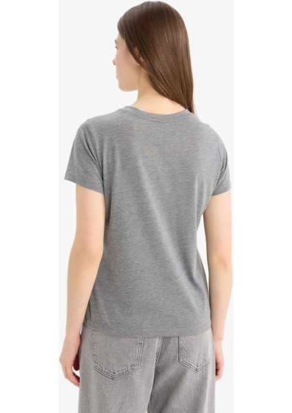 Regular Fit Bisiklet Yaka Basic Düz Kısa Kollu Tişört W7299AZ25SP