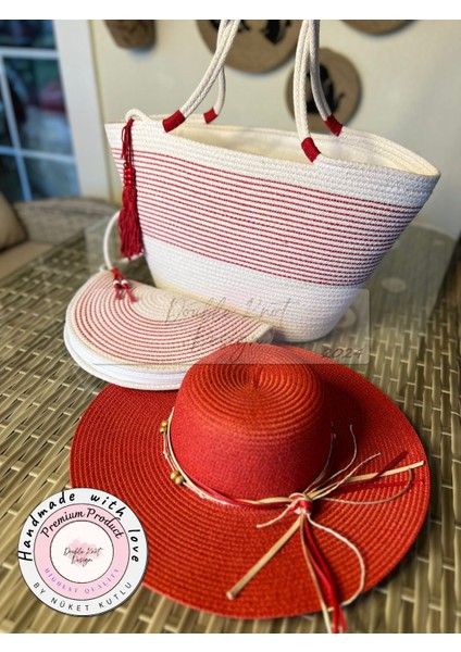 Vero 3lü Takım Plaj Çantası , El Çantası Clutch, Şapka, Totebag,çanta, Yazlık, Hediyelik, fırsatları
