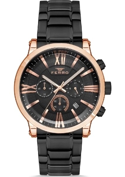 Ferro Siyah Çelik Kordon Erkek Kol Saati Fonksiyonlar Aktif 3 Atm Su Geçirmez TH-FM1695A-R