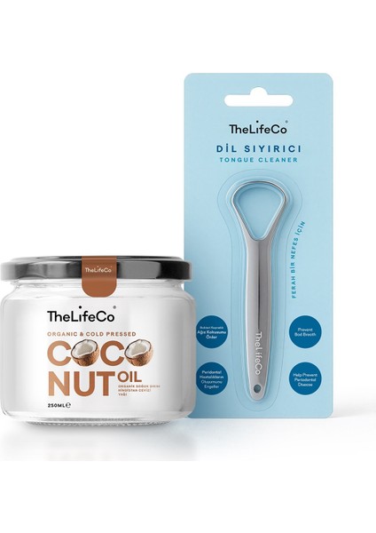 Paslanmaz Çelik Dil Temizleyici - Dil Sıyırıcı & Organik Hindistan Cevizi Yağı 250 ml