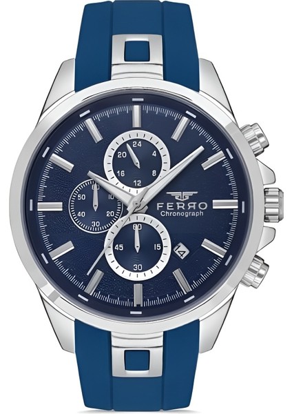 Ferro Mavi Silikon Kordon Erkek Kol Saati Tüm Fonksiyonlar Aktif 3 Atm Su Geçirmez TH-FM31380DWT-L3