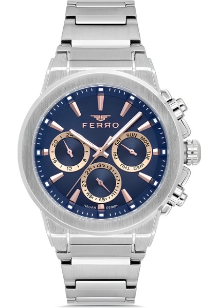Ferro Gümüş Renk Çelik Kordon Erkek Kol Saati Fonksiyonlar Aktif 3 Atm Su Geçirmez TH-FM40123A-A3