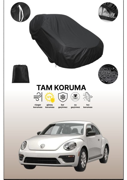 Siyah Volkswagen Beetle Uyumlu Araba Brandası, Koruyucu Örtü, Oto Branda