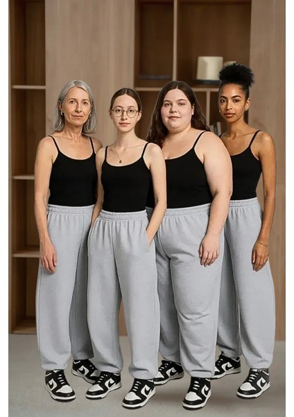 Kalın Kışlık Bol Tarz Eşofman Altı Şardonlu Kadın Erkek Gri / Siyah fırsatları