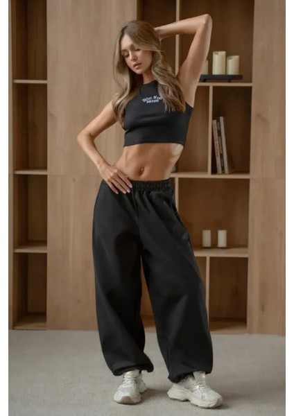 Kalın Kışlık Bol Tarz Eşofman Altı Şardonlu Kadın Erkek Gri / Siyah modelleri