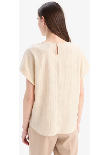 Regular Fit Apaş Yaka Basic Düz Kısa Kollu Bluz E6586AX25SP
