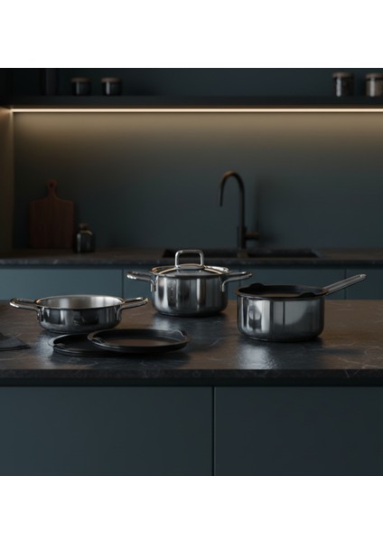 New Lyon 5 Parça Çelik Midi Tencere Set