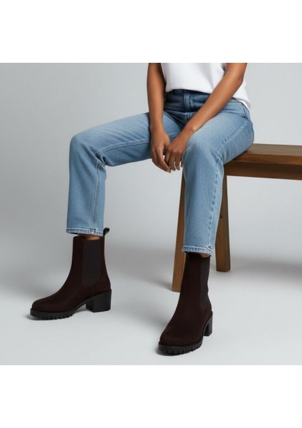 Acı Kahve Lüx Süet Iki Yandan Lastikli Kalın Topuklu Yuvarlak Burunlu Kadın Chelsea Bot fiyatları