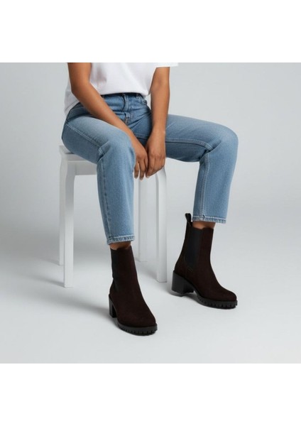 Acı Kahve Lüx Süet Iki Yandan Lastikli Kalın Topuklu Yuvarlak Burunlu Kadın Chelsea Bot fırsatları