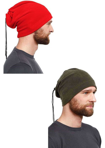 2 Adet Polar İpli Bere ve Boyunluk Kırmızı Yeşil