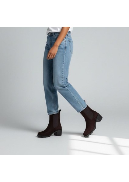 Acı Kahve Lüx Süet Iki Yandan Lastikli Kalın Topuklu Yuvarlak Burunlu Kadın Chelsea Bot