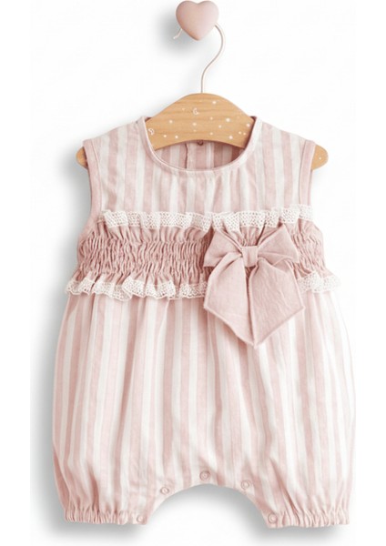 Isme Özel Nakışlı Pudra Krem Nostalji Bebek Elbise 6-9 Ay