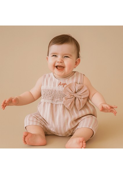 Isme Özel Nakışlı Pudra Krem Nostalji Bebek Elbise 6-9 Ay fiyatları
