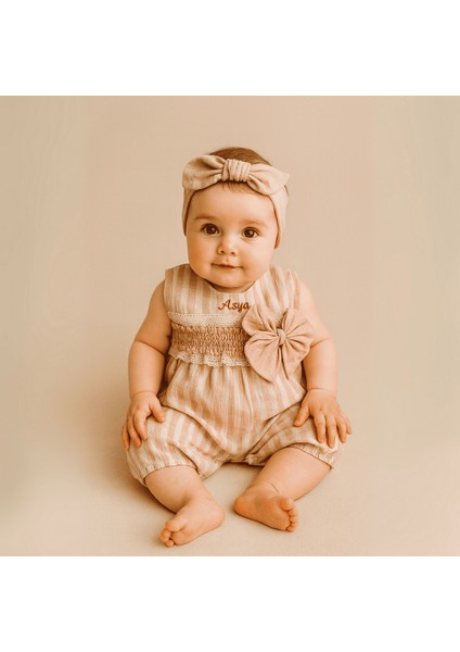 Isme Özel Nakışlı Pudra Krem Nostalji Bebek Elbise 6-9 Ay modelleri