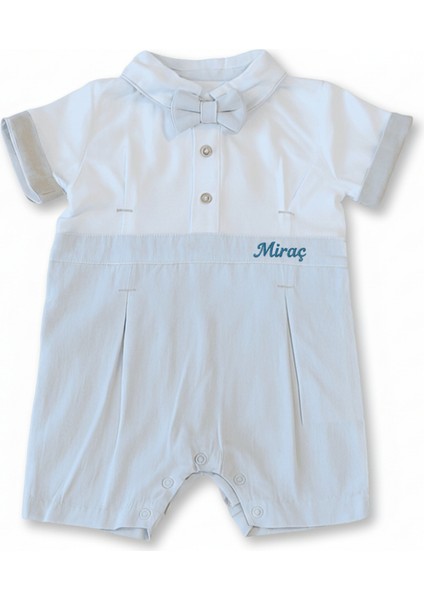 Isme Özel Nakışlı Mavi Casual Bebek Elbise 3 Ay