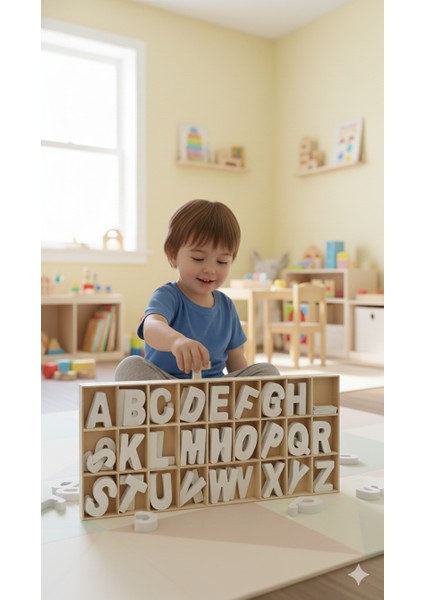 Ahşap Puzzle Alfabe Harfleri Öğrenme Eğitici Bul Tak- Yap Boz Oyuncak