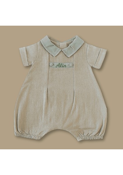 Isme Özel Nakışlı Kahverengi Casual Bebek Elbise 6-9 Ay modelleri