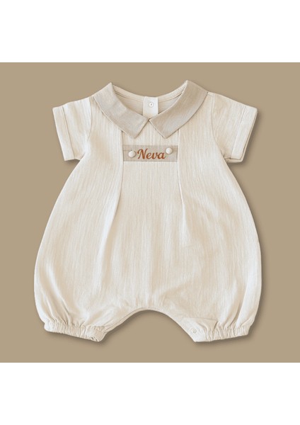 Isme Özel Nakışlı Krem Rengi Casual Bebek Elbise 6-9 Ay modelleri