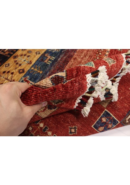 El Dokuma Afgan Halı Yün Kök Boya Gebbeh Kırmızı