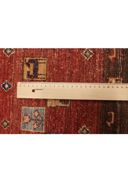 El Dokuma Afgan Halı Yün Kök Boya Gebbeh Kırmızı