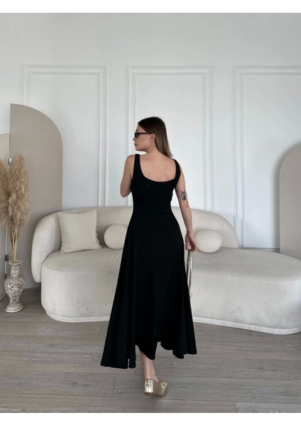 Sırt Dekolteli Kolsuz Uzun Elbise - Siyah modelleri