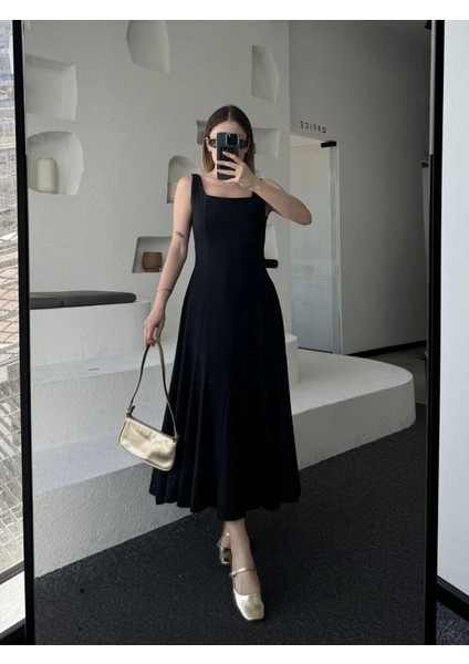 Sırt Dekolteli Kolsuz Uzun Elbise - Siyah fırsatları