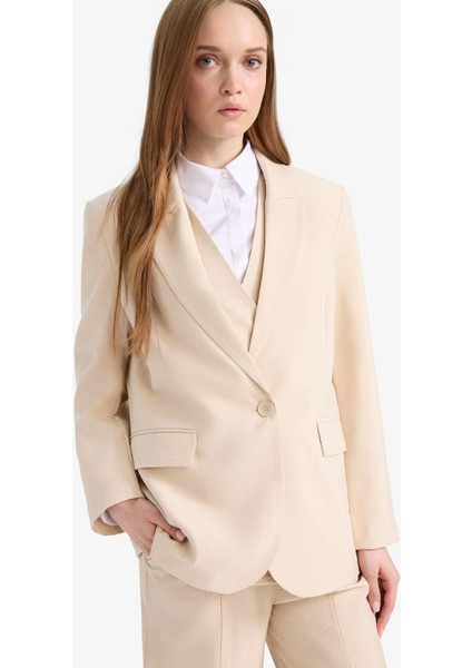 Kruvaze Yaka Cepli Blazer Ceket