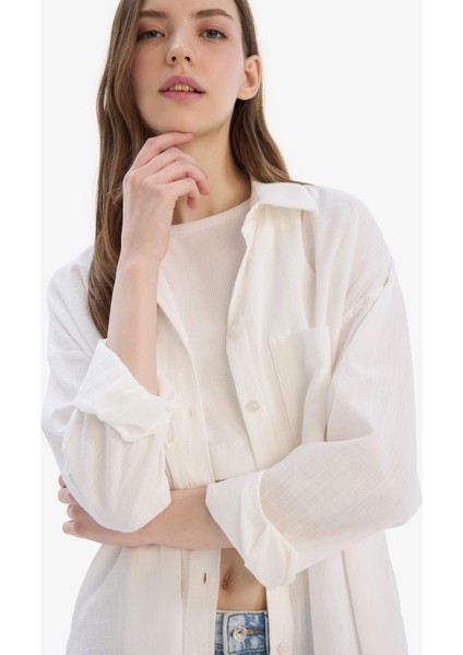 Oversize Geniş Kalıp Müslin Uzun Kollu Gömlek X2232AZ25SP