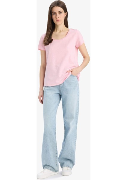 Regular Fit Yuvarlak Yaka Basic Düz Kısa Kollu Beyaz Tişört