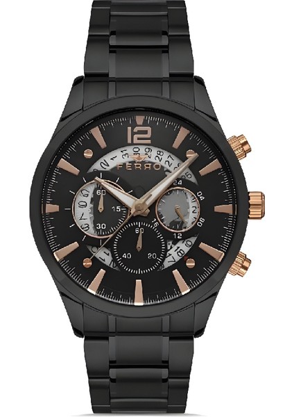 Ferro Siyah Çelik Kordon Erkek Kol Saati Fonksiyonları Aktif 3 Atm Su Geçirmez TH-FM31320A-G