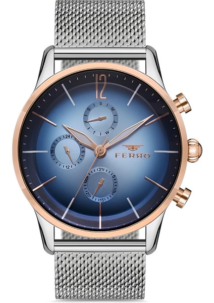 Ferro Gümüş Renk Hasır Kordon Erkek Kol Saati Fonksiyonları Aktif 3 Atm Su Geçirmez TH-FM11039C-E3