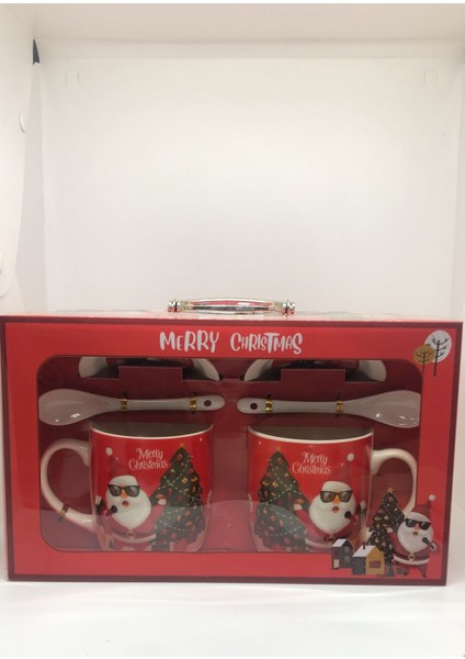 Noel Baba Temalı Taşıma Çantası,kaşıklı 2'li Kupa Set