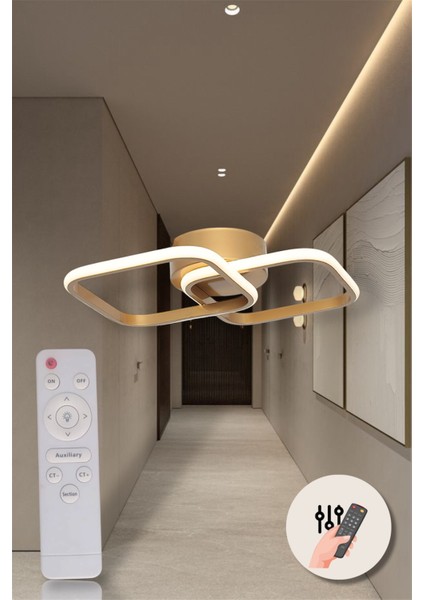 Ey Shop Modern Eskitme İkili Kare 3 Renk Kumandalı (Beyaz&sarı&günışığı) LED Avize Antre Koridor Hol Oda