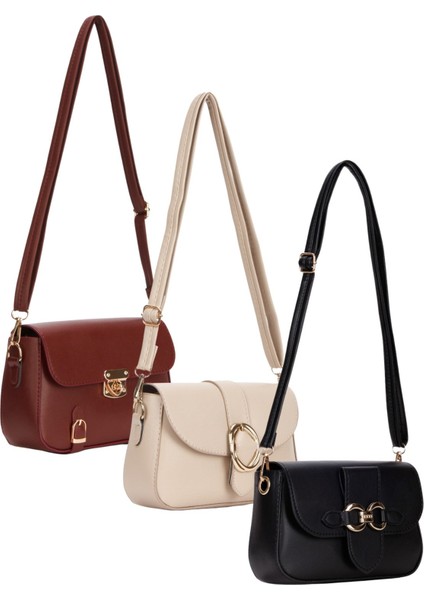 Kadın 3'lü Çanta Paketi Çapraz Askılı Omuz Çantası Üç Adet