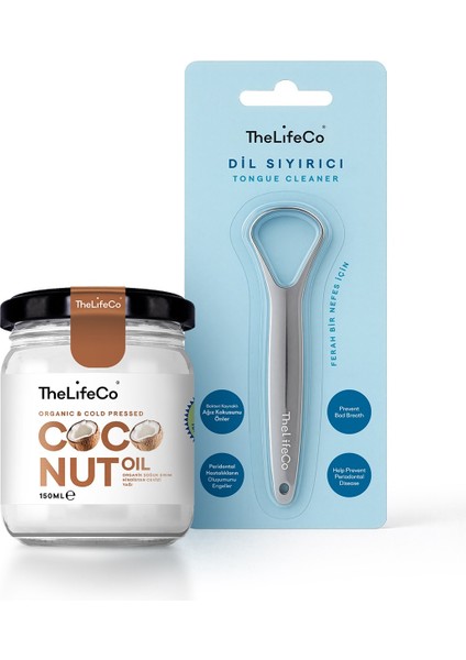 Paslanmaz Çelik Dil Temizleyici - Dil Sıyırıcı & Organik Hindistan Cevizi Yağı 150 ml