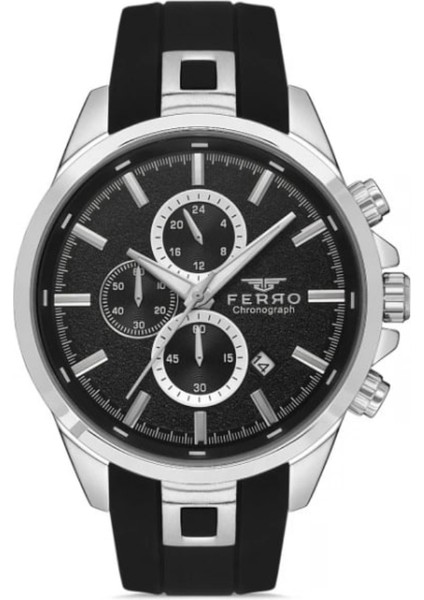 Ferro Siyah Silikon Kordon Erkek Kol Saati Tüm Fonksiyonlar Aktif 3 Atm Su Geçirmez TH-FM31380DWT-J