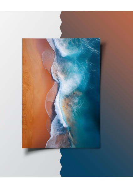 Rosa Art Çerçevesiz Poster | Turkuaz Deniz Turuncu Kum Temalı Poster | Dijital Baskı Poster fiyatları