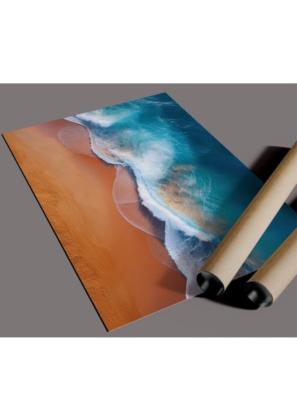 Rosa Art Çerçevesiz Poster | Turkuaz Deniz Turuncu Kum Temalı Poster | Dijital Baskı Poster modelleri