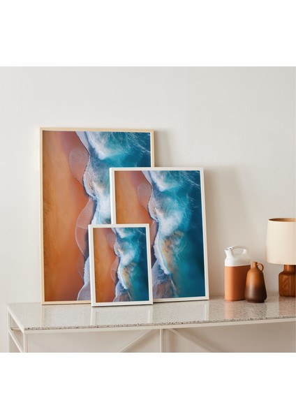 Rosa Art Çerçevesiz Poster | Turkuaz Deniz Turuncu Kum Temalı Poster | Dijital Baskı Poster