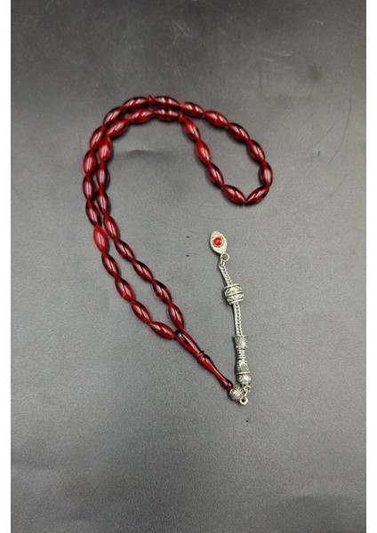 Alpaka Püskül Kehribar Tespih (Ahşap Kutulu)