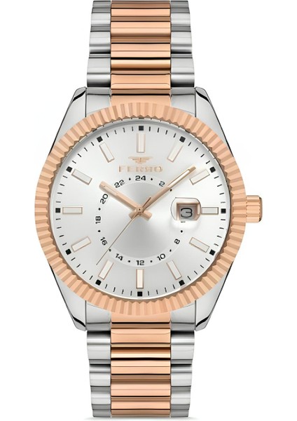 Ferro Rose Gümüş Renk Çelik Kordon Erkek Kol Saati 3 Atm Su Geçirmez TH-F11288AWT-E
